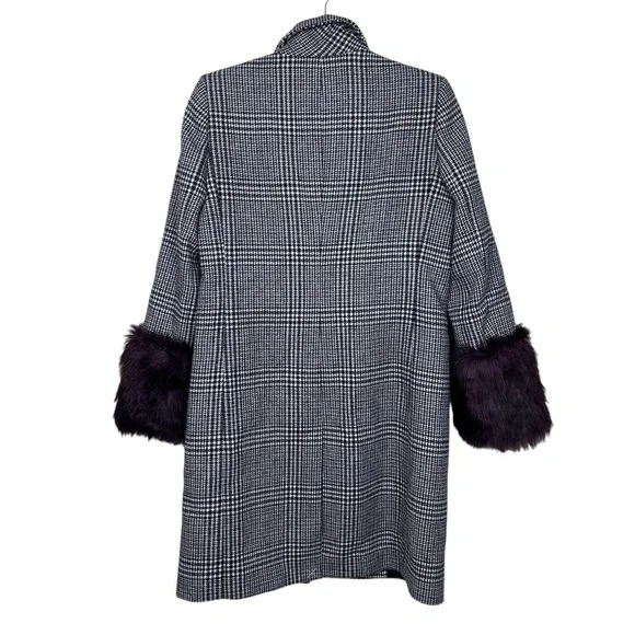 Club Monaco Wool Plaid Starella Coat Faux Fur Sleeve Trim M - Picture 5 of 12